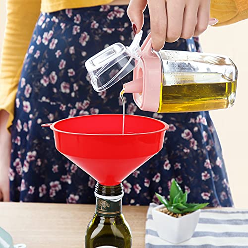 10 Pcs Red Plastic Funnel Set, 6.3 in Wide Mouth Fuel Funnels | PP Plastic, 0.6 in Wide Spout, 5.5 in Tall Body, Hang-Tab Rim, and Nesting Design for Oil, Gas, Coolant, and Dry Goods