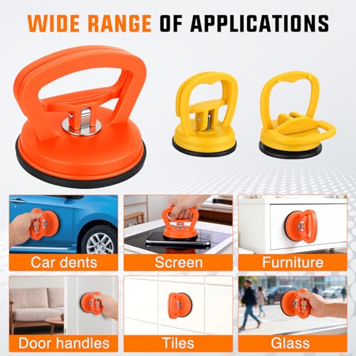 GOOACC Car Dent Puller 3 Pack Orange Yellow Powerful Suction Cup Puller with Handle Lifter Large & Small Pullers Paintless Dent Repair Tool Kit for Car Body Fridge Glass Tiles Screen Object Moving - color: Orange+Yellow