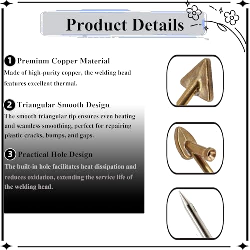 4 Pcs Copper Plastic Welding Tips for Soldering Iron, Replacement Triangular Trowel Smoothing Head Kit, Plastic Welder Tips Repair Tool for Car Bumper, Kayak, Dashboard