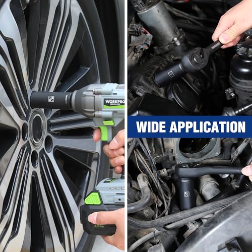 WORKPRO 14-Piece 1/2" Drive Deep Impact Socket Set, 6-Point Impact Deep Socket Set with Heavy Duty Storage Case for Automotive and Mechanical Repairs, 3/8"-1-1/4", Cr-V Steel, SAE - style: 14PC, SAE