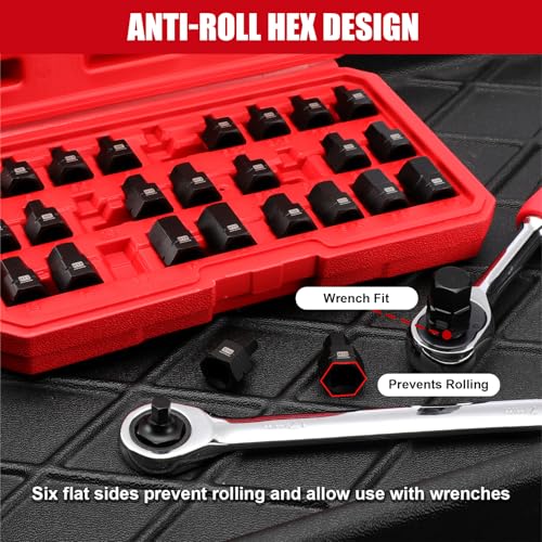MIXPOWER 27-Piece 3/8" Drive Stubby Impact Hex Bit Socket Set,SAE/Metric, 5/32"-11/16",4mm-17mm, S2 Steel Air Drive Low Profile Socket Set,Impact Grade,Anti-Roll Design - size: 27 PCS 3/8"Drive:5/32"-11/16",4-17mm