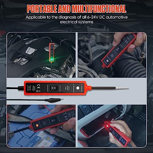 Power Short Circuit Probe Tester, 6V-24V LED Test Light, Short-Circuit Tracking Location and Buzzer Alarm, Automative Circuit Tester with Polarity & Continuity Test Function