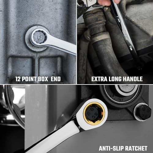 DURATECH Extra Long Anti-Slip Ratcheting Wrench Set, Double Box End Wrench Set, 9-Piece, Metric, 10, 12, 13, 14, 15, 16, 17, 18, 19mm, CR-V Steel, with Rolling Pouch - size: 10-19mm