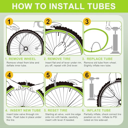2 Pack Bike Tube 12"/14"/16"/18"/ 20"/ 22"/24"/ 26"/27.5"/28"/29" | 1.75/1.95/2.10/2.125 Bicycle Tube with 2 Tire Levers, 32mm AV Schrader Valve, Butyl Rubber Inner Tube for Kids/Road/MTB Bike - style: 16" X 1.75/2.125 (2pack)