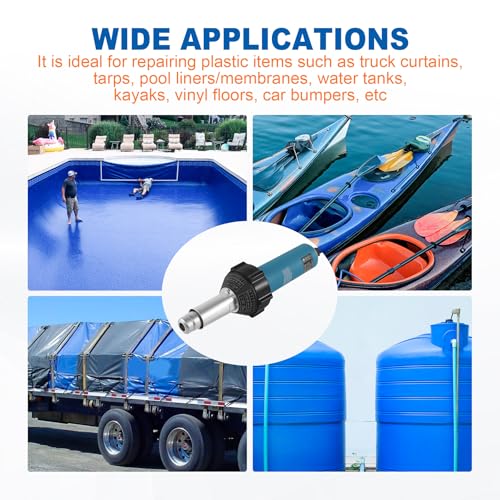 1600W 110V Hot Air Welder Heating Gun, TPO PVC Vinyl Welding Kit with Welding Speed Nozzle Roller Rod, 40-600℃ Adjustable Temperature, Handheld Hot Air Torch Plastic Welding Gun Blue - color: 1600w-(no Case+extra 2 Accessories)