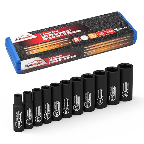 EPAuto 1/2-Inch Drive SAE Deep Impact Socket Set, Cr-V, 6 Points, 11 Sockets - style: SAE - Deep Impact