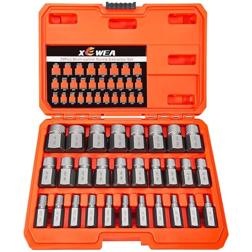 XEWEA 29PCS Screw Extractor Set Hex Head Multi-Spline Easy Out Bolt Extractor Set, Chrome Molybdenum Alloy Steel Rounded Bolt Remover - color: 29pcs