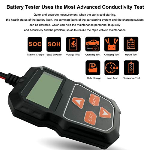 KW208 12V Car Battery Tester, Automotive Battery Load Tester, 100-2000 CCA Auto Cranking & Charging System Test, Display Diagnostic Checker Scan Tool Digital Battery Analyzer for Truck Marine SUV Boat