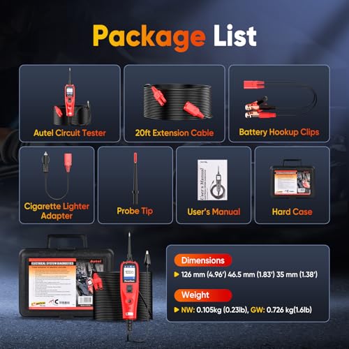Autel PowerScan PS100 Power Circuit Probe Kit 2026, for All 12V 24V Cars | Automotive Relay Tester Electrical Wire Tracer, Breaker Finder Multimeter, Ground Check Activate Component, 40ft Cable