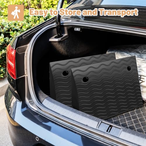 Curb Ramp 2 Pack, 4.5鈥?Raised Height Rubber Threshold Ramps Set w/Predrilled Holes & 4 Expansion Bolts, 6800 lbs Max Load, Anti-Slip Driveway Ramps for Car, Motorcycle, Wheelchairs, Scooters