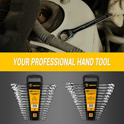 DEKOPRO Combination Wrench Set, SAE&Metric, 30-piece, 1/4'' to 1'' & 8-22mm, 12-Point, Chrome Vanadium Steel, with Plastic Tray - size: 30-Piece (15 SAE: 1/4-1 in, 15 Metric: 8-22 mm)