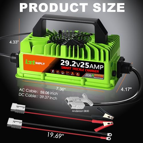 24V/29.2V 25Amp LiFePO4 Battery Charger, IP67 Waterproof 0V Battery Rescue Smart Trickle+Pulse Charger with 2 Anderson Connectors for Car, RV, Boat,Truck,Marine, Solar, and 24V Lithium Batteries - color: 800w 24V 25A Lithium Charger-Green