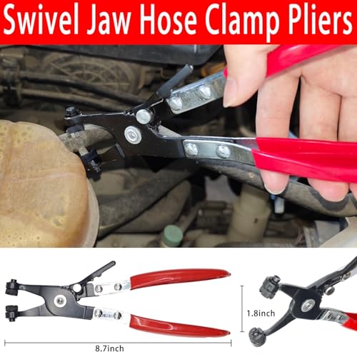 5 Pcs Hose Clamp Pliers Set, Automotive Long Reach Hose Clamp Removal Tool, 27" Flexible Wire Spring, Swivel Jaw Flat Band Plier, Hose Remover, Clic-R Collar Plier for Fuel Oil Water Hose