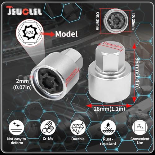 524 Wheel Locking Nut Key for VW, Socket Adapter (OD 28mm-ID 25mm) | Wheel Lock Nut Socket Adapter, Anti-Theft Lug Nut Removal Tool, Anti-Theft Screw Remover, Repair Tool, Tyre Fitting, garage - size: Socket 524