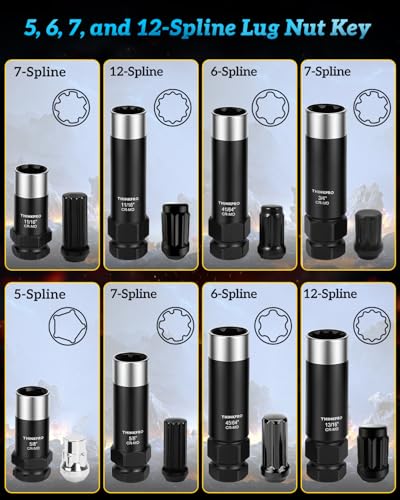 Spline Lug Nut Socket Set | 5/6/7/12 Spline Wheel Lock Removal Kit | 5 Spline Lug Nut Key, 6 Spline Lug Nut Socket,7 spline lug nut key, 12 Point Wheel Lock Key,