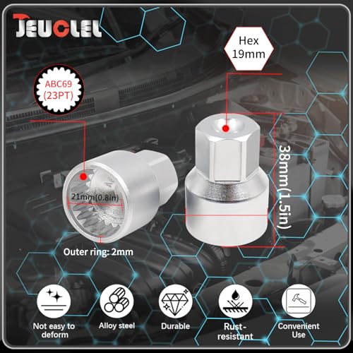 ABC-69 23Pt Outer Ring 2mm Wheel Locking Nut Key for Porsche VW | Wheel Lock Nut Socket Adapter, Anti-Theft Lug Nut Removal Tool, Anti-Theft Screw Remover, Repair Tool, Tyre Fitting, garage - color: ABC-69 Outer ring thickness: 2mm