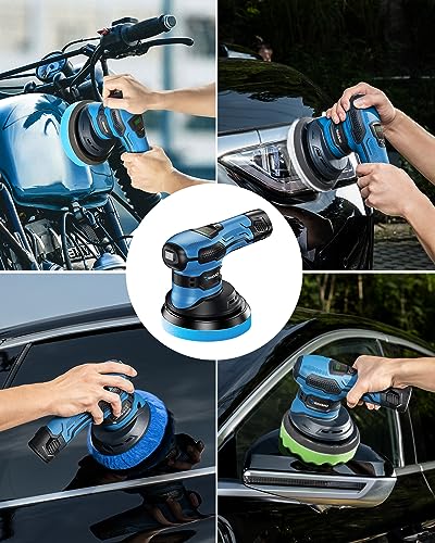 Cordless Car Buffer Polisher 6IN 2x2.0Ah 21V Batteries, 21pcs Attachments | Cordless Polisher with LED Display, 6 Variable Speed to 4500OPM, 8mm Orbital Buffer Polisher Kit for Car Detailing/Polishing