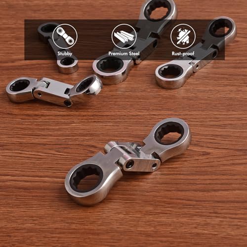 Stubby Wrenches Set, Flex Head Ratcheting Wrench Set Double Box End Ratchet Wrench 1/4 to 13/16 inch 5 Pieces SAE (SAE) - style: SAE