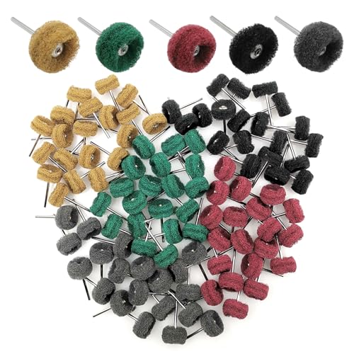 Buffing Wheel 100 Pack Abrasive Polishing Deburring Wheels Metal Polishing Kit Rotary Tool Accessories for Metal Polishing, Rusting Cleaning, Paint Removal, and Other Fine Detail Work