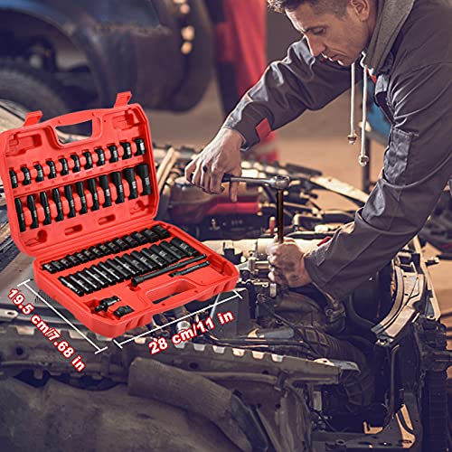 AOBEN 1/4-Inch Drive Impact Socket Set, 54 Pieces, 6 Point, SAE/Metric, (5/32" - 9/16" ,4mm -15mm),Deep/Shallow, Cr-V Steel, Includes Extension bars and Socket Adapter - size: 1/4-Inch 54PCS