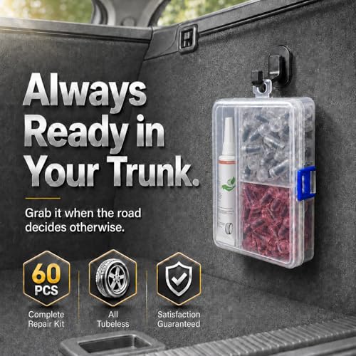 60 PCS Tire Repair Screws with Sealant, 2026 New Heavy Duty Screw Tire Plug Kit,Flat Tire Repair Kit for Tubeless Tires on Cars, SUVs, Motorcycles, Trucks, ATVs & E-Bikes