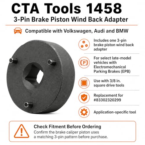 CTA Tools 1458 3-Pin Brake Piston Wind Back Adapter, Compatible with Volkswagen, Audi and BMW EPB Brake Calipers, 3/8" Drive