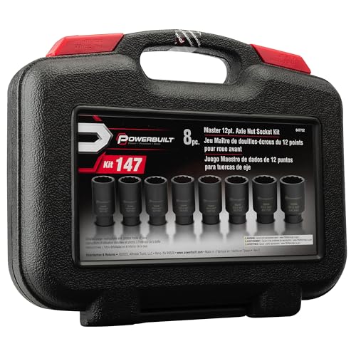 Powerbuilt 8 Piece 1/2-in. Drive Impact Rated Metric Axle Nut Socket Set 12 Point, 29mm-39mm, Heavy Duty Storage Case - 647752 - style: Axle Nut