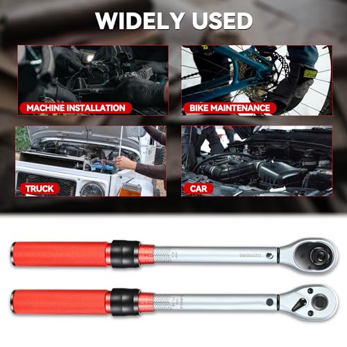 Auto Dynasty 1/2 Inch Dual-Scale Reversible Ratchet Wrench Set 5-45ft.lb/6.78-61.0 n.m with Quick Release and Accurate Torque Control - Perfect for Cars, Bikes, and Machinery Maintenance - size: 1/2 Inch-45ft.lb