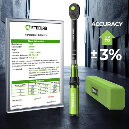 etoolab 3/8-Inch Drive Click Torque Wrench - 5-50Ft-Lb/5-69.4Nm, Dual-Direction Adjustable 72 Tooth Click Torque Wrench for Bike, Motorcycle and Car Repair