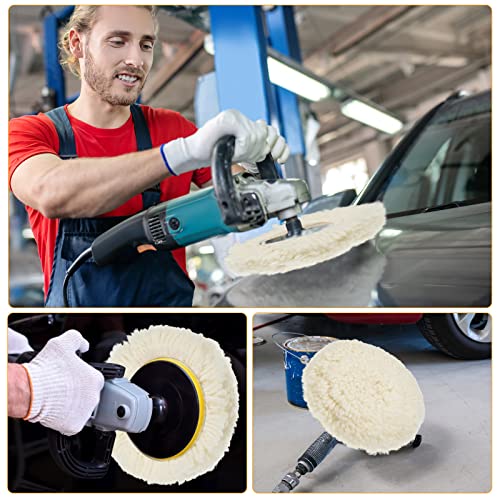Tallew 6 Pcs 3 Inch Wool Polishing Pad Hook Loop Buffing Pad for Drill Curved Edge Compound Cutting Tool Drill Polisher Attachment Wheel Polish Kit Car Body Repair Buffing - size: 3 Inch