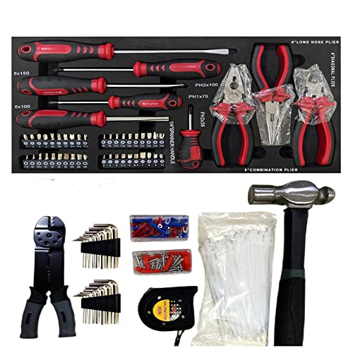 Campfun 439PCS Tool Set, Mechanic Tool Set for Home, Tool Box Set 4-Tier Socket Wrench Ratchet Plier Nails, Home Tool Set Mechanics Kit with 3 Drawers Organizer for Adults Man Handyman, Red - color: 439pcs-red