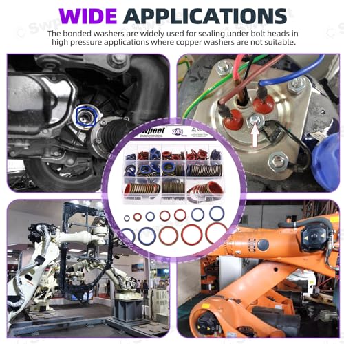 Swpeet 245Pcs 12Sizes 2Colors Self-Centred Dowty Seal Gasket O Ring Kit, Bonded Seal Washer NBR Metric Metal Oil Drain Plug Gasket Kit for Automotive M6 M8 M10 M12 M14 M16 M18 M20 M22 M24 M27 M30