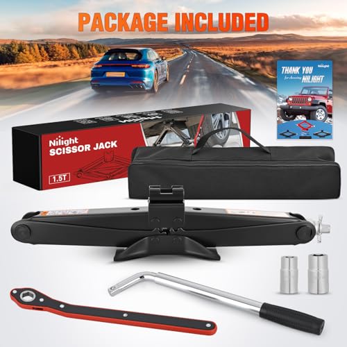 Nilight Scissor Jack Kit for Car 1.5 Ton(3307 lbs), Heavy Duty Portable Steel Scissor Lift Jack Car Tire Changing Kit with Ratchet & Lug Wrench for Sedan SUV MPV, 3.9''-13.6'' Lifting Range, Black - size: 1.5T with Ratchet & Lug Wrench Kit, Black