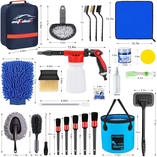 44Pcs Car Wash Detailing Kit Cleaning Kits with Foam Gun Sprayer Wash Mop with Long Handle Collapsible Bucket Large Wash Mitt Towels Complete Interior Exterior Car Washing Supply Set Blue - color: Blue