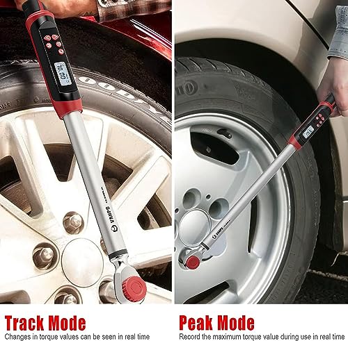 VANPO Digital Torque Wrench 1/2-Inch Drive 7.38-147.5ft-lbs/10-200NM, Dual-Direction Adjustable Electronic Torque Wrench with Preset Value, Buzzer and LED Flash Notification, for Bike Moto Car - size: 7.38-147.5 ft-lbs/10-200Nm