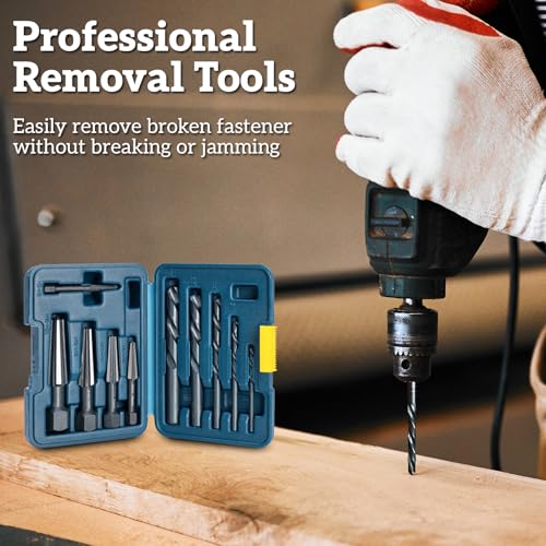 Bolt Extractor Kit, 10PC Screw Extractor & Left Hand Drill Bit | HSS M2 Steel Drill Bits, Reverse Drill Bit & Bolt Extractor, Removes Stripped, Broken Screws, Removes Bolts & Nuts