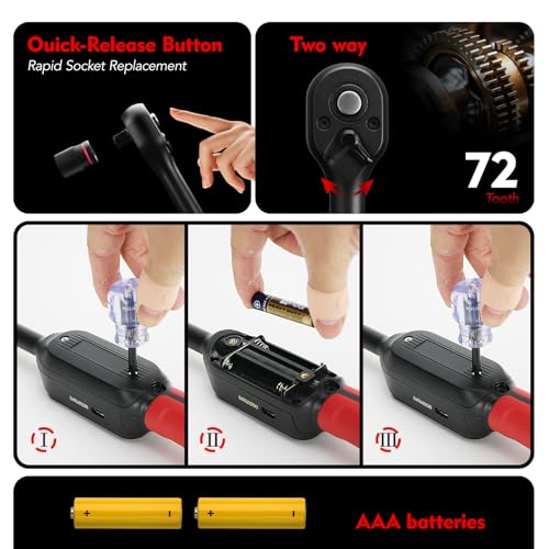 3/8" Digital Torque Wrench 2-45 Ft.lb (±2%), 68PCS Small Digital Torque Wrench Set with Short Handle, Sockets & Adapters for Automotive, Bike, Motorcycle Machinery Repair - size: 68pcs
