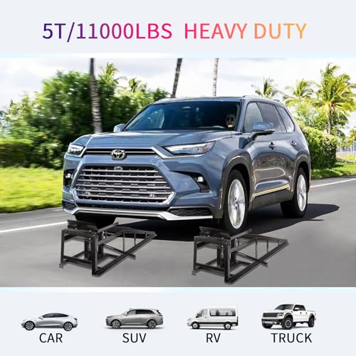 5T 11000lbs 2-Pack Hydraulic Car Ramps,Hydraulic Vehicle Ramps Assemble Easily,Automotive Ramps for Oil Changes,Low Profile Car Ramp for Home Garage, Auto Garage Repair. - color: Black