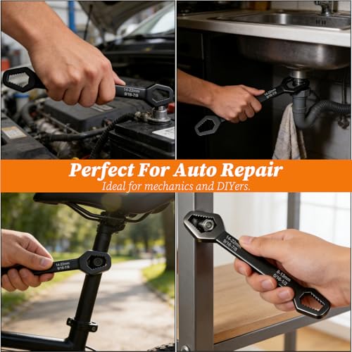 Universal Self Adjusting Wrench, 8–22mm Double Ended Multifunctional Self-Tightening Adjustable All in One Tool, Car Torque Wrenches for Tight Spaces Tools (2pcs)