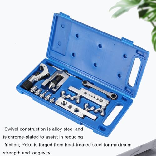 Brake Line Flaring Tool Flaring Tool Kit for Copper Flaring Tool Kit for Copper with Ratchet Wrench and Tubing Cutter for Copper HVAC Water Gas Pipe Brass Magnesium and Soft Steel Lines