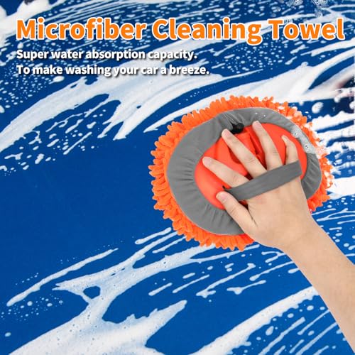 62'' Car Wash Brush with Long Handle, Complete Car Wash Kit, Scratch-Free Car Cleaning Brush Mop Kit with Clay Bar, Wash Mitt, Window Squeegee, Wheel Brush, Storage Bag for Car Truck RV