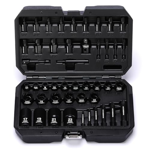 CASOMAN 3/8" Drive Bolt & Nut Extractor Set, Heavy Duty Screw Extractor Kit with Adapter and Pin for Removing Damaged Rusted Broken Rounded Fasteners off with a Storage Case, CR-MO - size: 46-Piece
