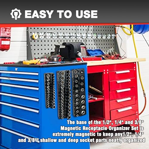 EACELIY Magnetic Socket Organizer Set,Metric Socket Holder Kit, Socket Trays,holds 75 Deep and Shallow 3/8" Sockets(sockets not included) 丨3Pcs 1/2", 1/4" and 3/8" (Black) - size: 3PCS Metric 1/2&3/8&1/4