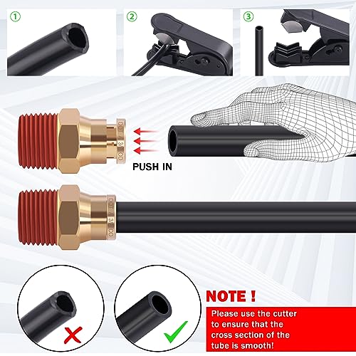 CheeMuii 43 Pcs Brass DOT Air Line Fittings with 50FT 1/4" & 32.8FT 3/8" DOT Air Hose Kit - 1/4, 3/8, 1/2 Push to Connect NPT Thread & Quick Connect Fittings - size: 45 PCS