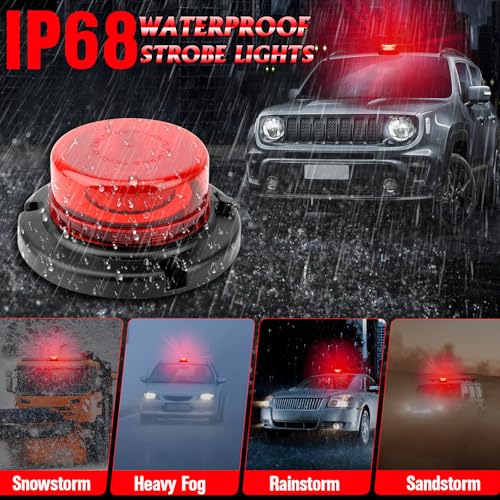 Remote Control Red Beacon Light, Rechargeable Wireless Red Flashing Lights with Magnetic, High Low Brightness, 15 Modes Mini Emergency Warning Safety Light for Snowplow Tow Work Trucks Tractor - color: Red