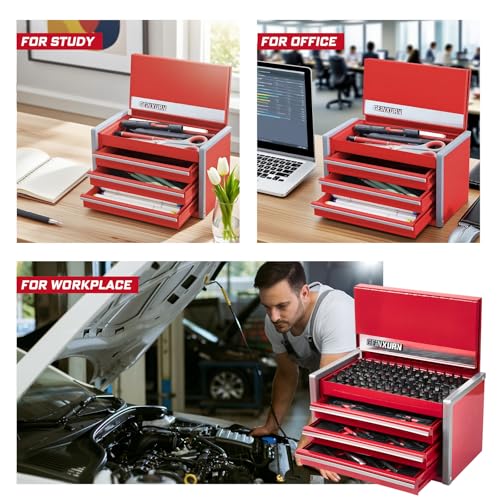 106PCS Impact Screwdriver Bit Set in 3-Drawer Steel Tool Box – Complete Home Repair Kit with Sockets, Socket Adapter, Bit Holder, Magnetizer/Demagnetizer & Ratchet Wrench