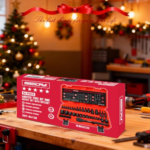 54-Piece Master Torx Bit Socket Set, T8-T70 Star Bits and E4-E24 E-Torx Sockets, Ratchet Wrench, 1/4" Bit Holder, S2 Steel Bits, CR-V Sockets, Extension Bars and Adapters for Auto Repair - style: 54-Piece Master Torx Socket Set(New Version)