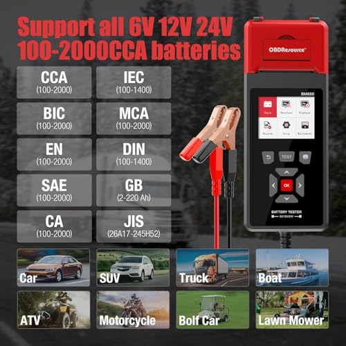 ELMCONFIG Car Battery Tester with Printer, 6V 12V 24V Battery Load Tester | 100-2000 CCA, with Car Cranking and Charging System Analyzer Scan Tool for Cars, Trucks & Motorcycles, 3PCS Thermal Paper - color: Black + Grey