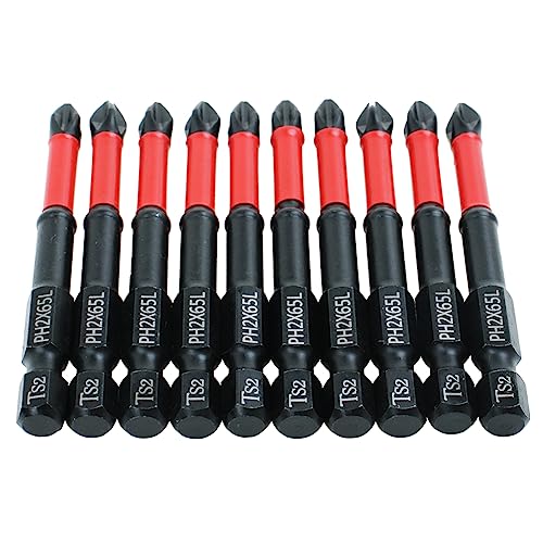 10 Pack Phillips PH2 Magnetic Anti Slip Screwdriver Bit Set 2.5" L TS2 Anti-Slip Long Drill Bits Impact Driver Bits - size: Length:65mm