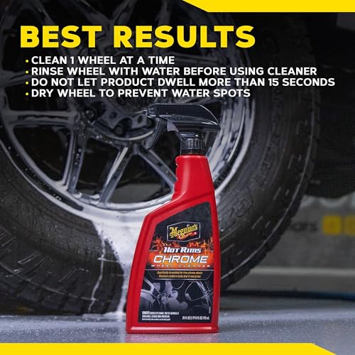 Meguiar's Hot Rims Chrome Wheel Cleaner 6 Pack, 24 oz Spray Bottles (6 x 24 oz = 144 oz Total) Xtreme Cling foaming Gel removes Brake dust and Road Grime from True Chrome Wheels for Mirror-Like Shine - size: 6 Pack